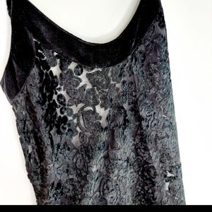 VTG Victoria’s Secret Gold Label Chemise Teddie Nightgown Black Scallop Velour M